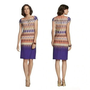 Chicos 1 (US Small 8) Jersey Knit Dress Ombre Ikat Geometric Print Colorful